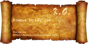 Komsa Oriána névjegykártya